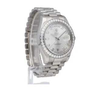 Rolex Day Date 36 mm EW Factory Swiss ETA 2836-2 Movement steel silver dial diamond markers diamond bezel 2