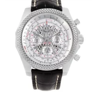 Breitling B06, white dial, black leather strap