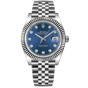 Rolex Datejust 40 mm, blue dial, diamond markers, steel case